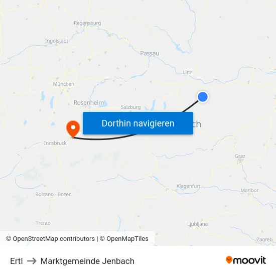 Ertl to Marktgemeinde Jenbach map