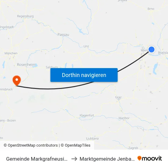 Gemeinde Markgrafneusiedl to Marktgemeinde Jenbach map