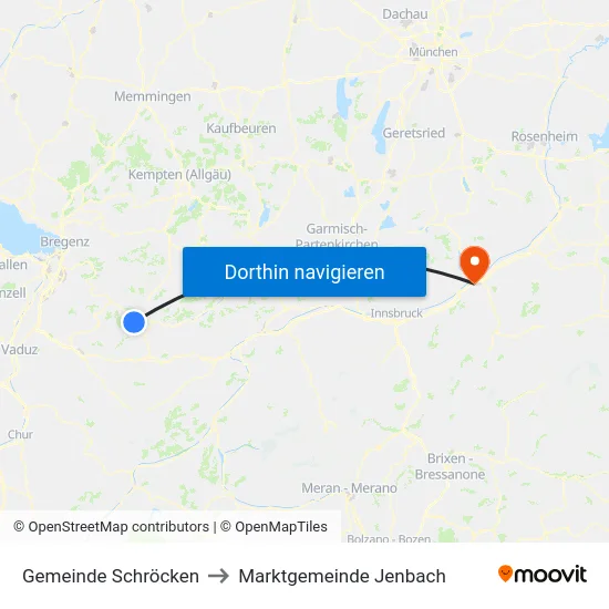 Gemeinde Schröcken to Marktgemeinde Jenbach map