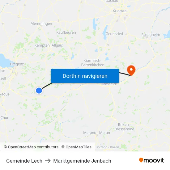 Gemeinde Lech to Marktgemeinde Jenbach map