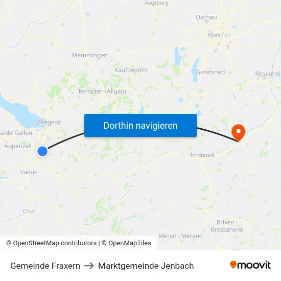 Gemeinde Fraxern to Marktgemeinde Jenbach map