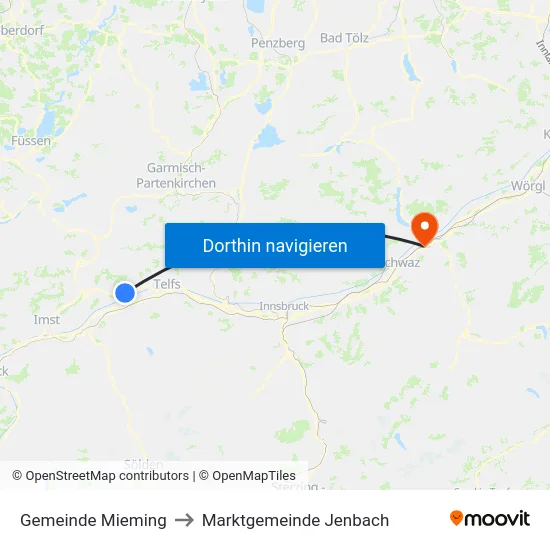 Gemeinde Mieming to Marktgemeinde Jenbach map