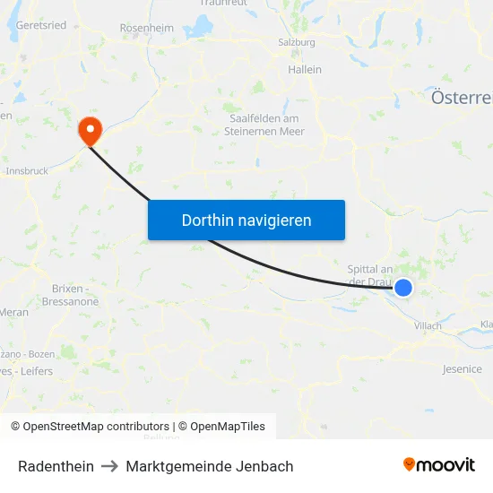 Radenthein to Marktgemeinde Jenbach map