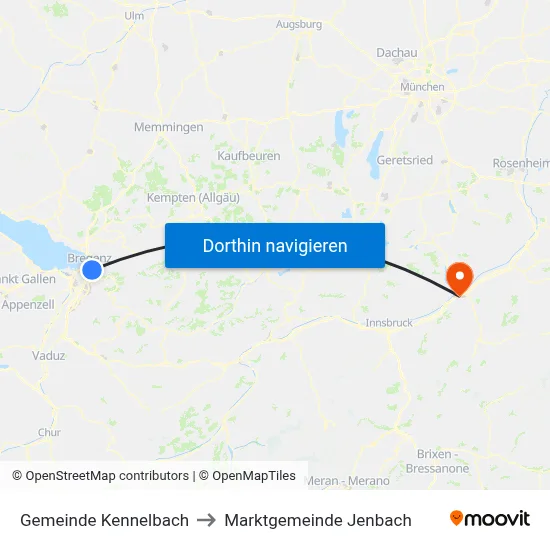 Gemeinde Kennelbach to Marktgemeinde Jenbach map