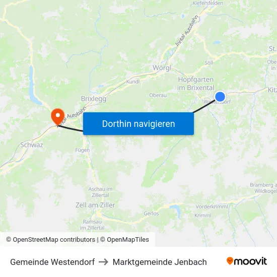Gemeinde Westendorf to Marktgemeinde Jenbach map