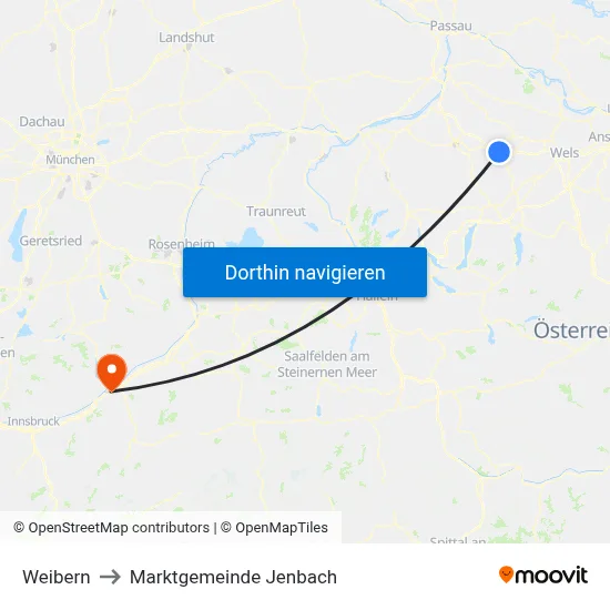 Weibern to Marktgemeinde Jenbach map