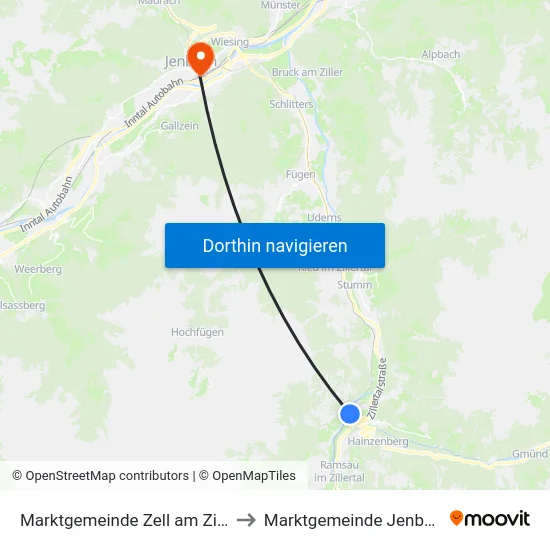 Marktgemeinde Zell am Ziller to Marktgemeinde Jenbach map