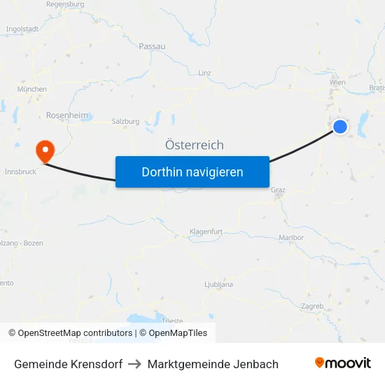 Gemeinde Krensdorf to Marktgemeinde Jenbach map