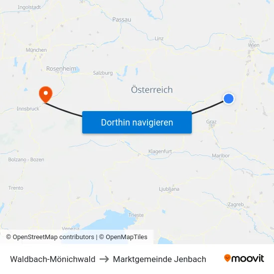 Waldbach-Mönichwald to Marktgemeinde Jenbach map