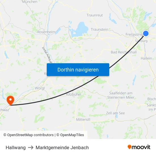 Hallwang to Marktgemeinde Jenbach map