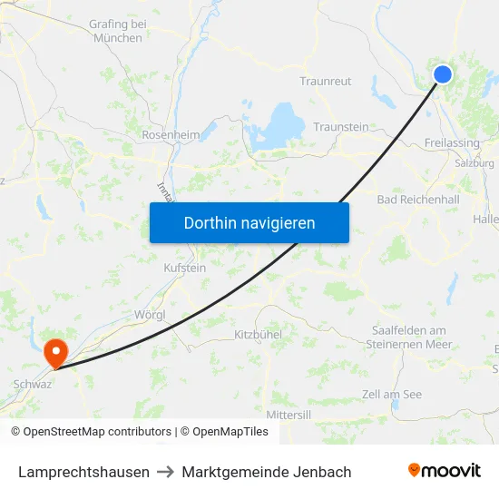 Lamprechtshausen to Marktgemeinde Jenbach map