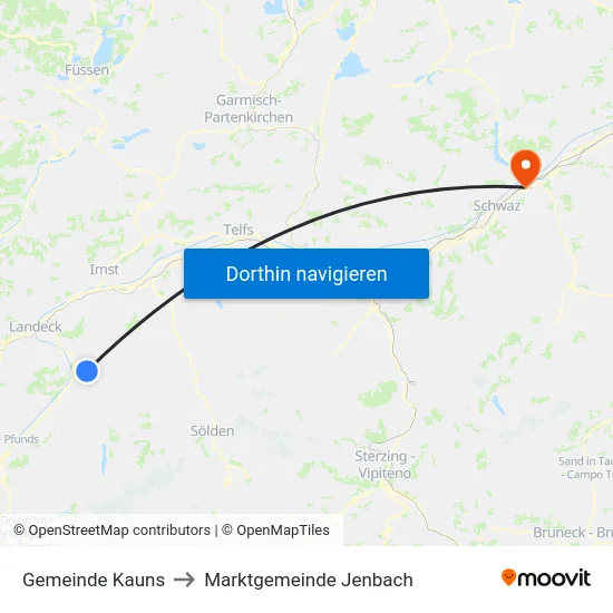 Gemeinde Kauns to Marktgemeinde Jenbach map