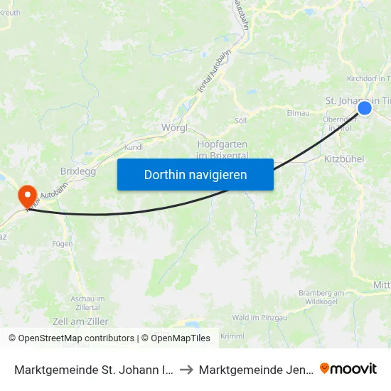 Marktgemeinde St. Johann In Tirol to Marktgemeinde Jenbach map