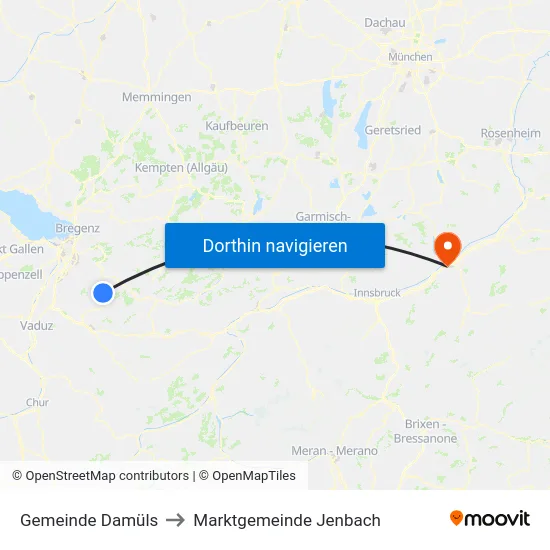 Gemeinde Damüls to Marktgemeinde Jenbach map