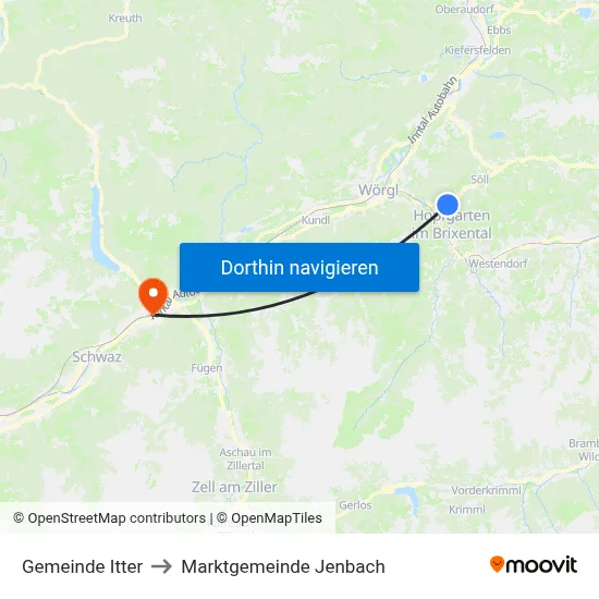Gemeinde Itter to Marktgemeinde Jenbach map