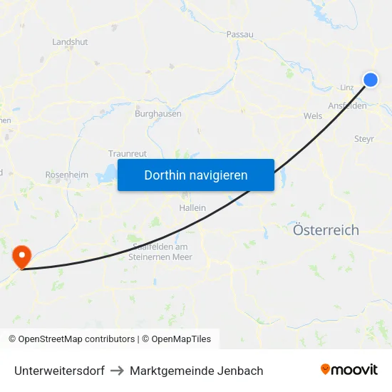 Unterweitersdorf to Marktgemeinde Jenbach map