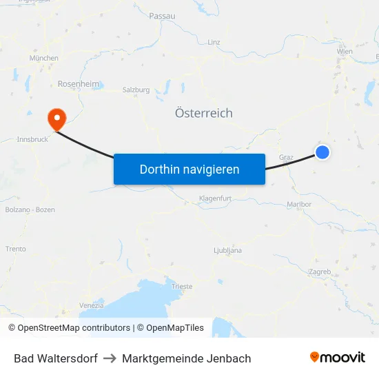 Bad Waltersdorf to Marktgemeinde Jenbach map
