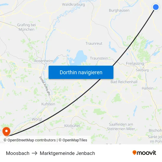 Moosbach to Marktgemeinde Jenbach map