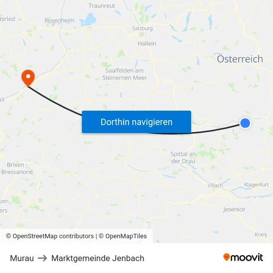 Murau to Marktgemeinde Jenbach map