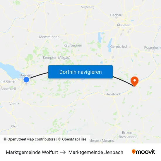 Marktgemeinde Wolfurt to Marktgemeinde Jenbach map