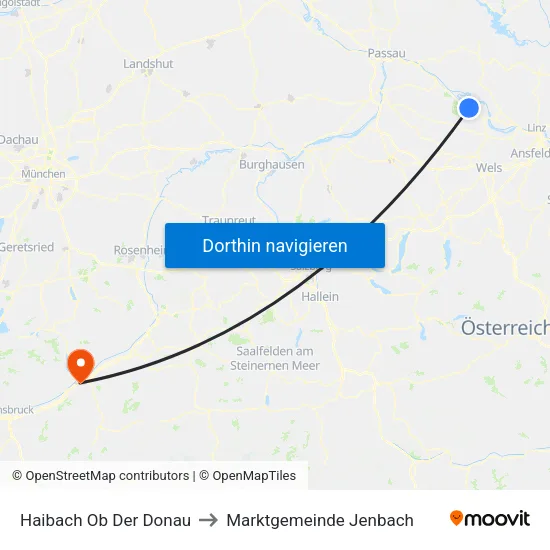 Haibach Ob Der Donau to Marktgemeinde Jenbach map