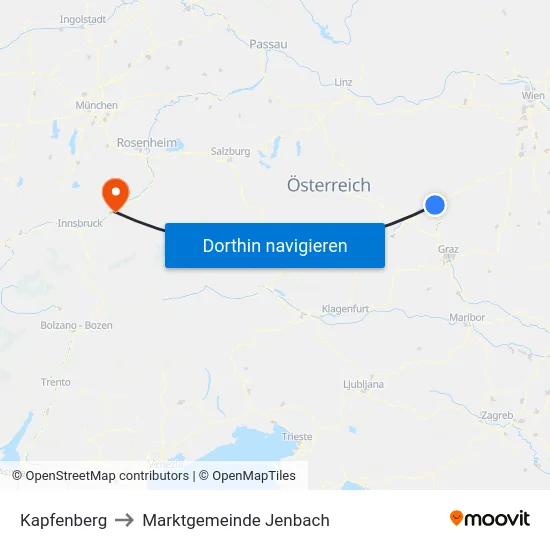 Kapfenberg to Marktgemeinde Jenbach map