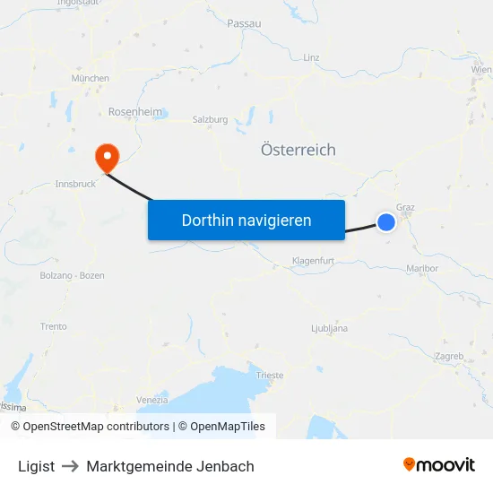 Ligist to Marktgemeinde Jenbach map