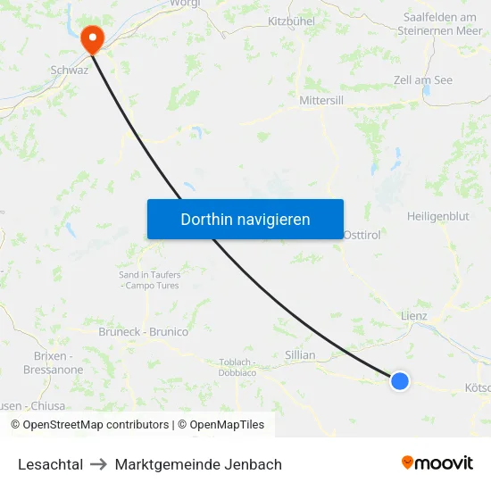 Lesachtal to Marktgemeinde Jenbach map