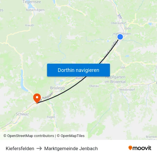 Kiefersfelden to Marktgemeinde Jenbach map