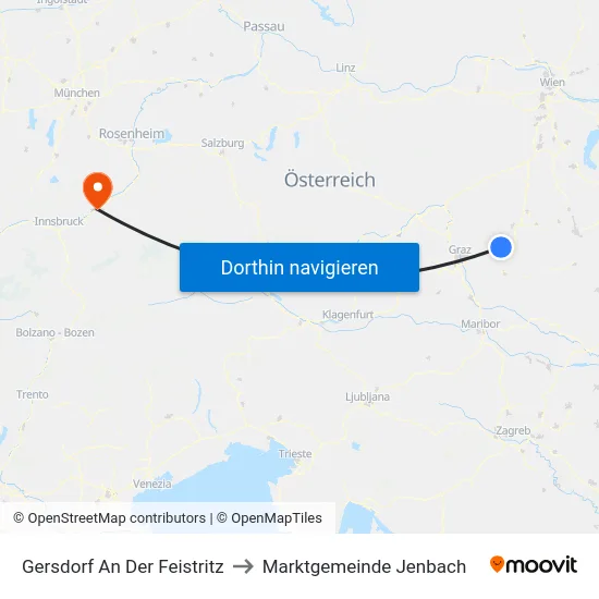 Gersdorf An Der Feistritz to Marktgemeinde Jenbach map