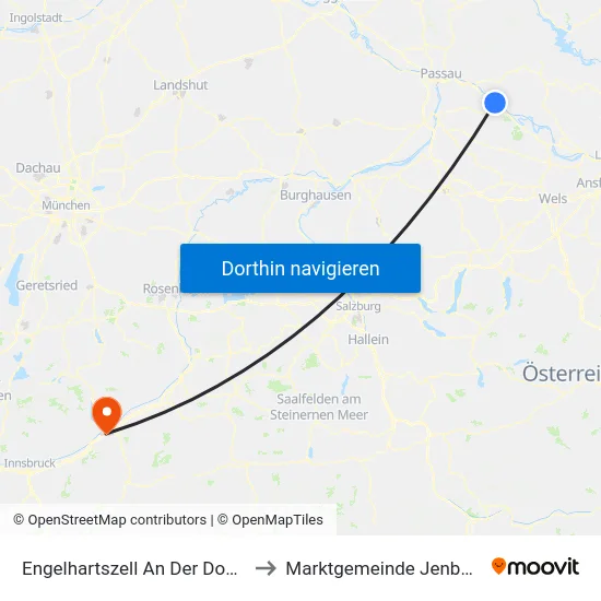 Engelhartszell An Der Donau to Marktgemeinde Jenbach map