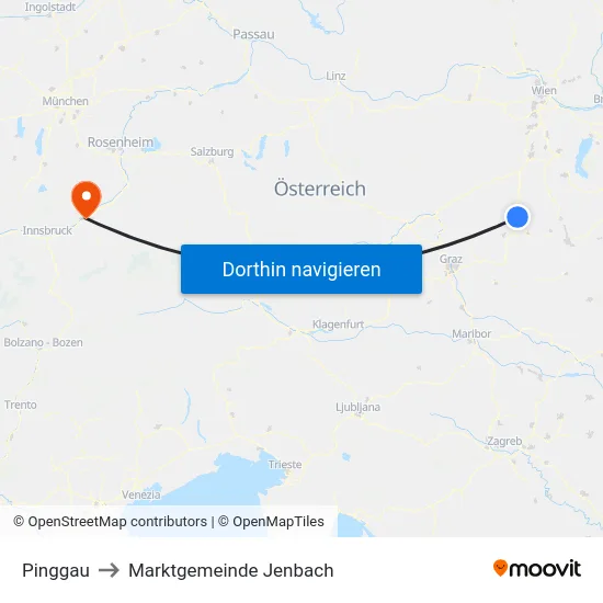 Pinggau to Marktgemeinde Jenbach map