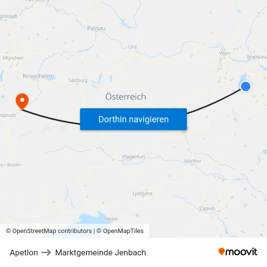 Apetlon to Marktgemeinde Jenbach map