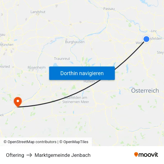 Oftering to Marktgemeinde Jenbach map