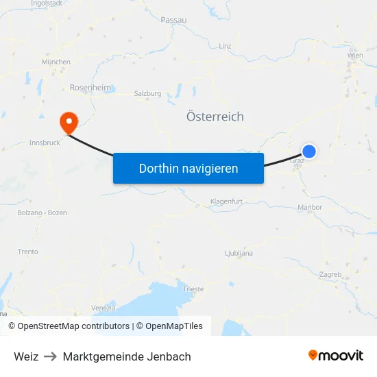 Weiz to Marktgemeinde Jenbach map