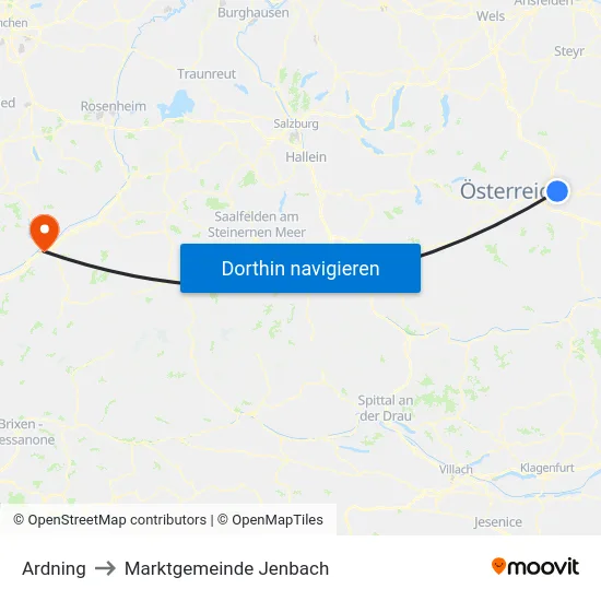 Ardning to Marktgemeinde Jenbach map