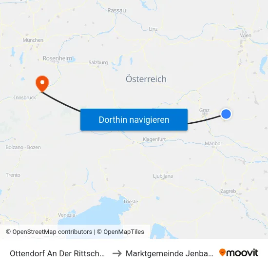 Ottendorf An Der Rittschein to Marktgemeinde Jenbach map