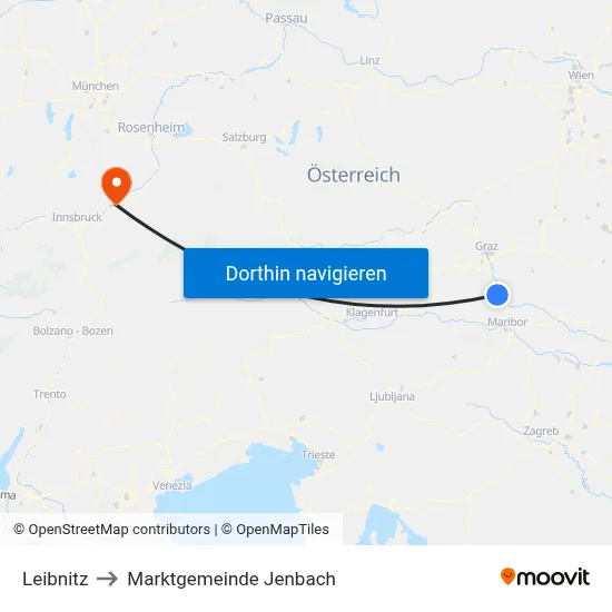 Leibnitz to Marktgemeinde Jenbach map