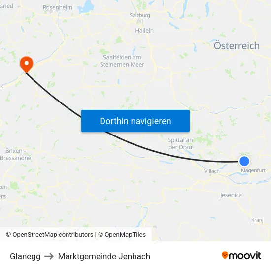 Glanegg to Marktgemeinde Jenbach map