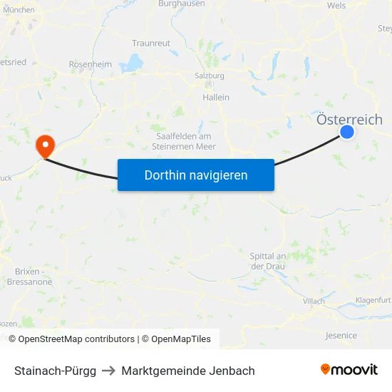 Stainach-Pürgg to Marktgemeinde Jenbach map