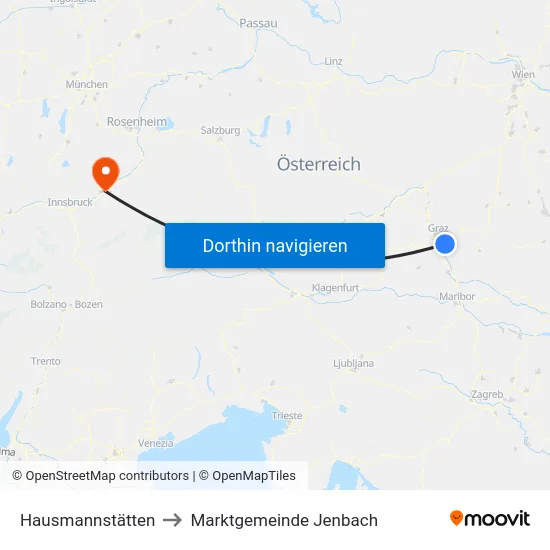 Hausmannstätten to Marktgemeinde Jenbach map