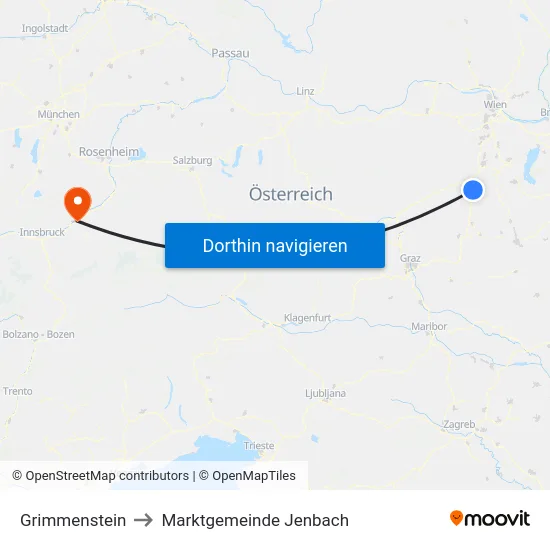 Grimmenstein to Marktgemeinde Jenbach map