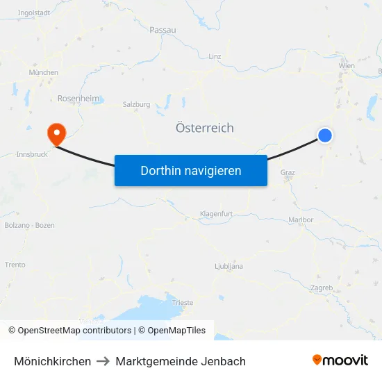 Mönichkirchen to Marktgemeinde Jenbach map