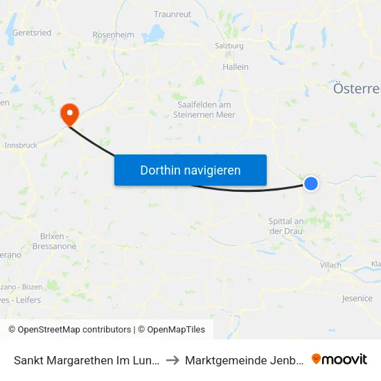 Sankt Margarethen Im Lungau to Marktgemeinde Jenbach map