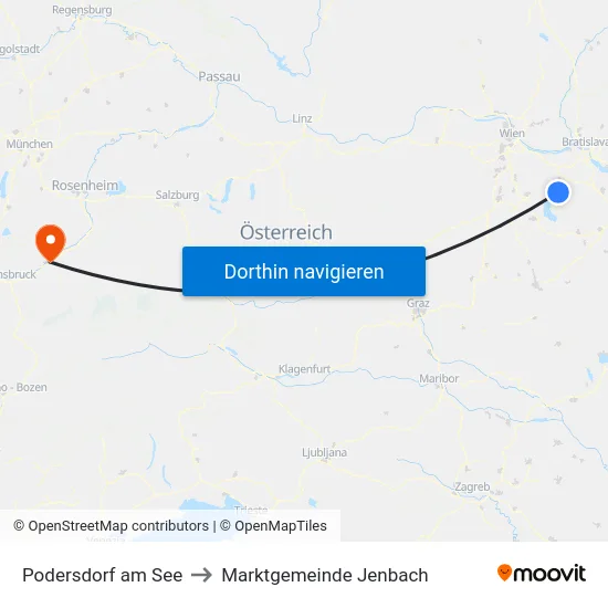 Podersdorf am See to Marktgemeinde Jenbach map