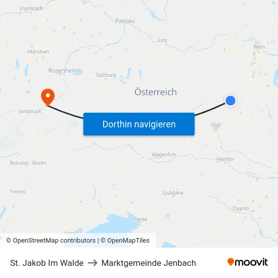 St. Jakob Im Walde to Marktgemeinde Jenbach map