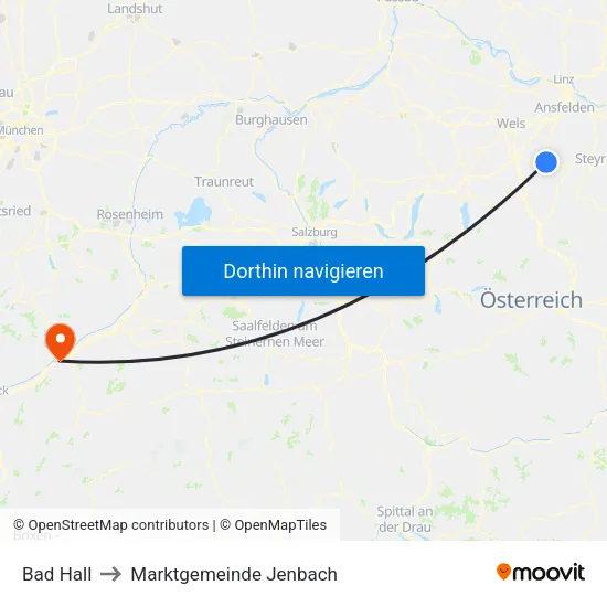 Bad Hall to Marktgemeinde Jenbach map