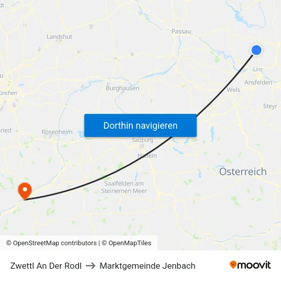 Zwettl An Der Rodl to Marktgemeinde Jenbach map