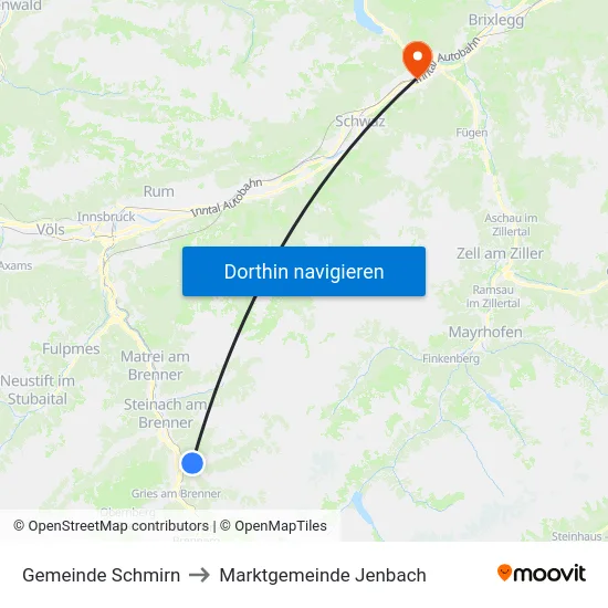 Gemeinde Schmirn to Marktgemeinde Jenbach map