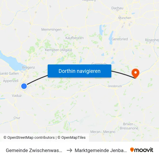 Gemeinde Zwischenwasser to Marktgemeinde Jenbach map